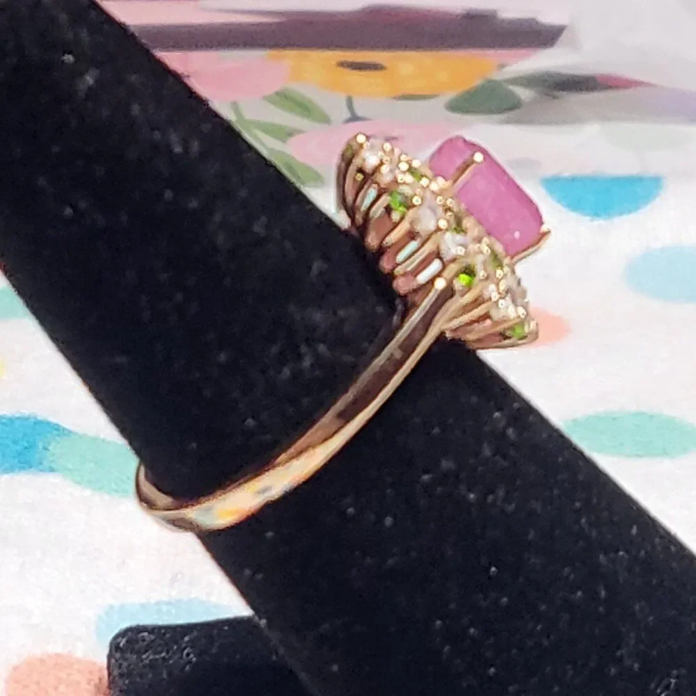 Ilakaka Hot Pink Sapphire and Multi Gemstone Blush Blossom Ring